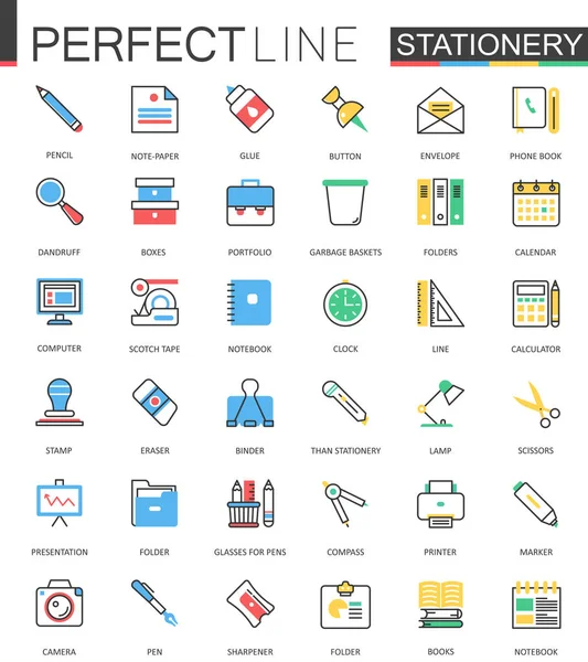 Papel de escritório. Ícones vetoriais modernos de design de linha plana . —  Vetores de Stock