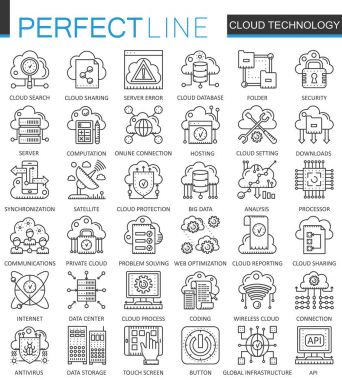 Bulut veri teknoloji Hizmetleri anahat kavramı simgeler. Mükemmel ince çizgi simgeler. Bağlantı modern kontur doğrusal stil illüstrasyonlar ayarla.