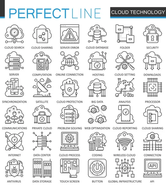 Bulut veri teknoloji Hizmetleri anahat kavramı simgeler. Mükemmel ince çizgi simgeler. Bağlantı modern kontur doğrusal stil illüstrasyonlar ayarla.