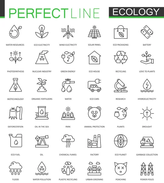 Ecologia linha fina conjunto de ícones web. Desenho de ícone de traço . —  Vetores de Stock