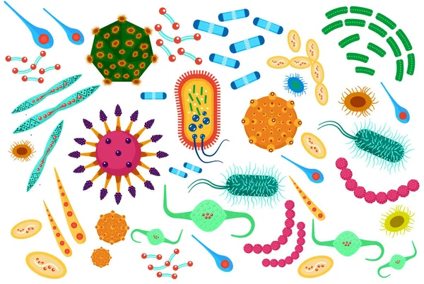 Sada ikon bakterie virus. Kreslený plochý barevný vektorové ilustrace. — Stockový vektor