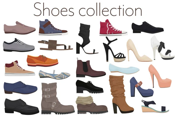 Colección de moda vectorial de zapatos para hombre y mujer calzado de moda . — Vector de stock