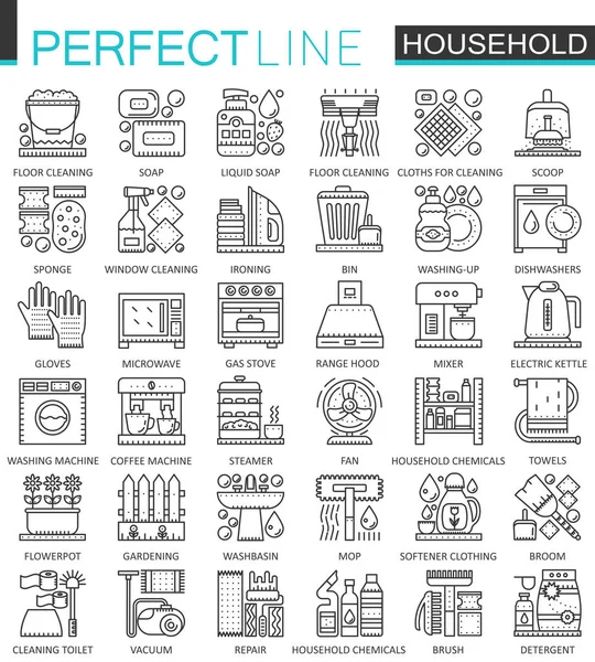 Huishoudelijke apparaten overzichtsknoppen concept. Perfecte dunne lijn pictogrammen. Modern lijn lineaire stijl illustraties instellen. — Stockvector