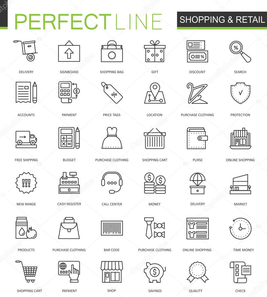 Shopping and retail thin line web icons set. Online shopping Outline stroke icons design.