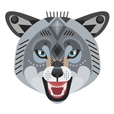 Kızgın kurt kafası Logo. Vektör dekoratif amblemi.