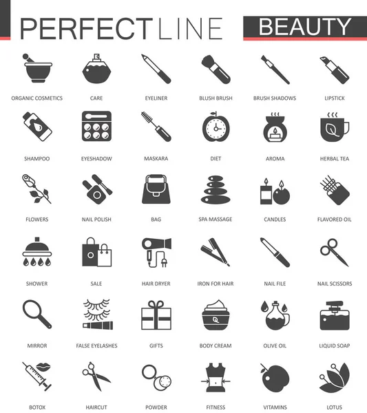 Schwarze klassische Web-Icons gesetzt. Schönheit und Kosmetik. Körperpflege. — Stockvektor