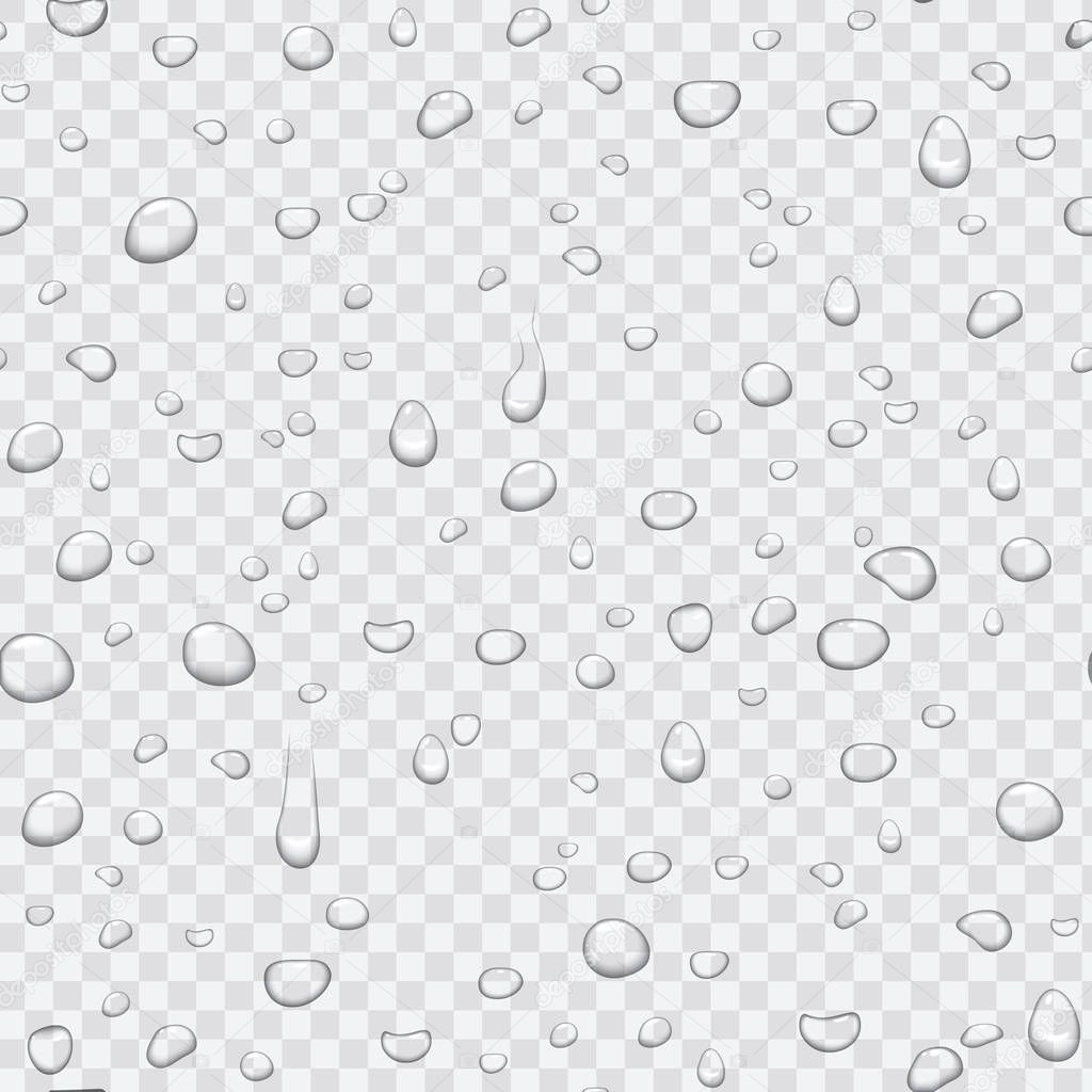 Realistic pure clear water drops set isolated on the transperant alpha background. Vector illustration.