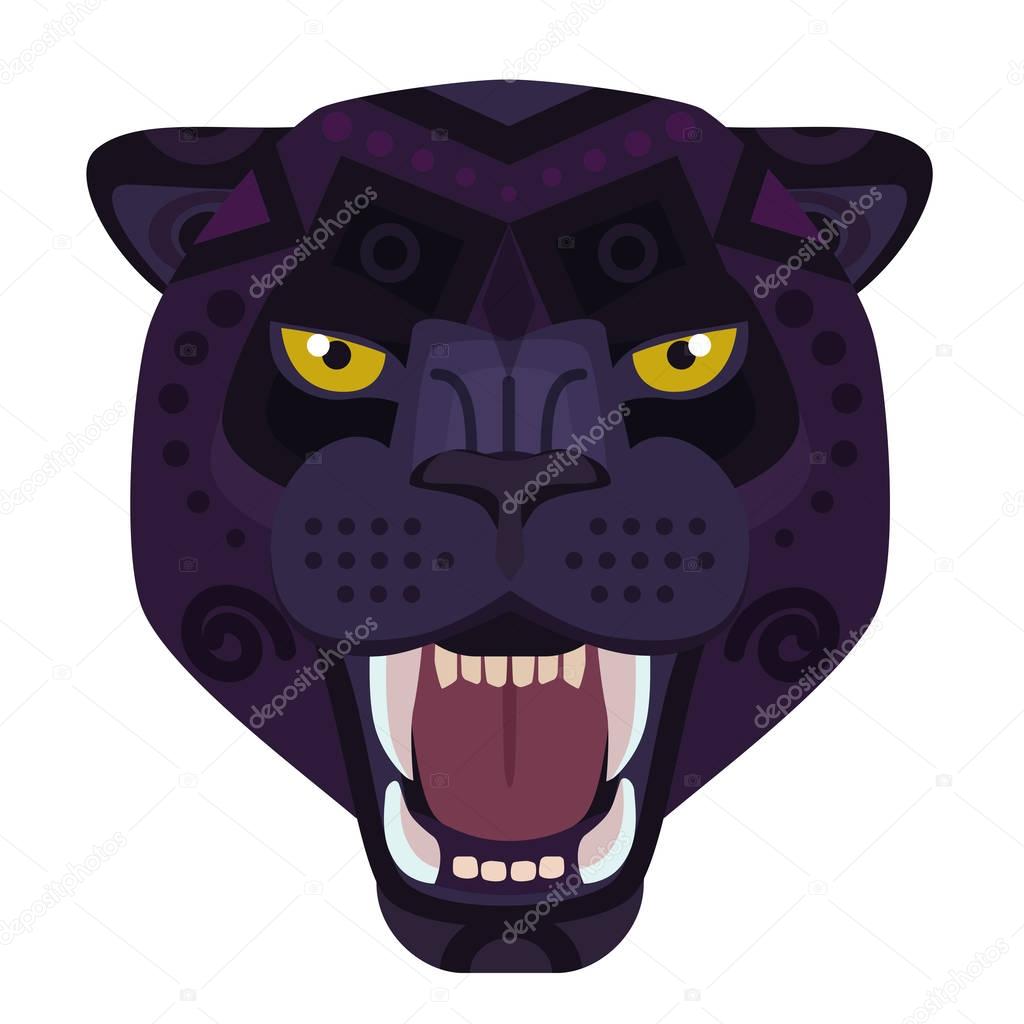 Angry black panther head Logo. Wild cat vector decorative Emblem