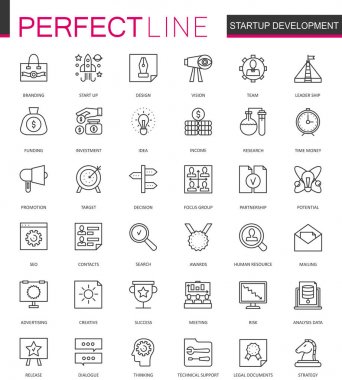 Başlamak-yukarıya ve geliştirme ince çizgi web Icons set. Modern iş anahattı kontur simgeleri tasarım.