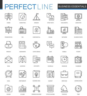 İş temel ince çizgi web simgeler kümesi. Anahattı kontur simgeleri tasarım.