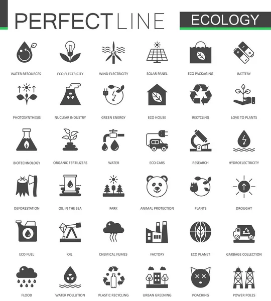 Nero classico verde Ecologia web set icone . — Vettoriale Stock