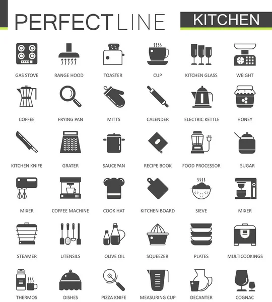 Czarny klasyczny zestaw ikon web kuchnia. — Wektor stockowy