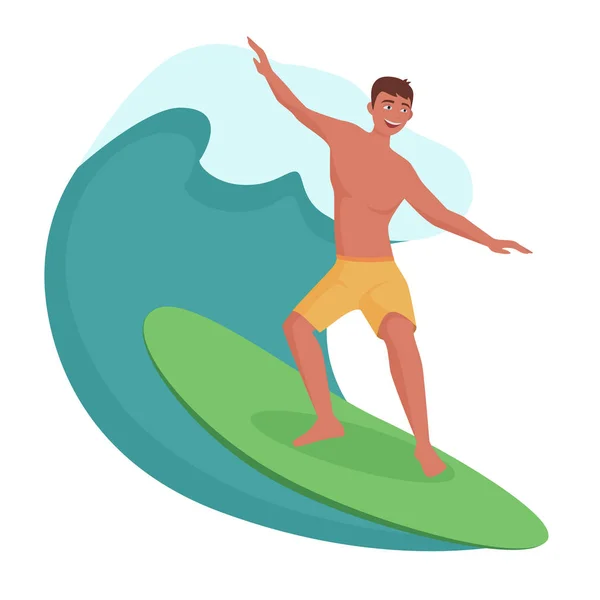 Surfista na onda. Ilustração vetorial . — Vetor de Stock