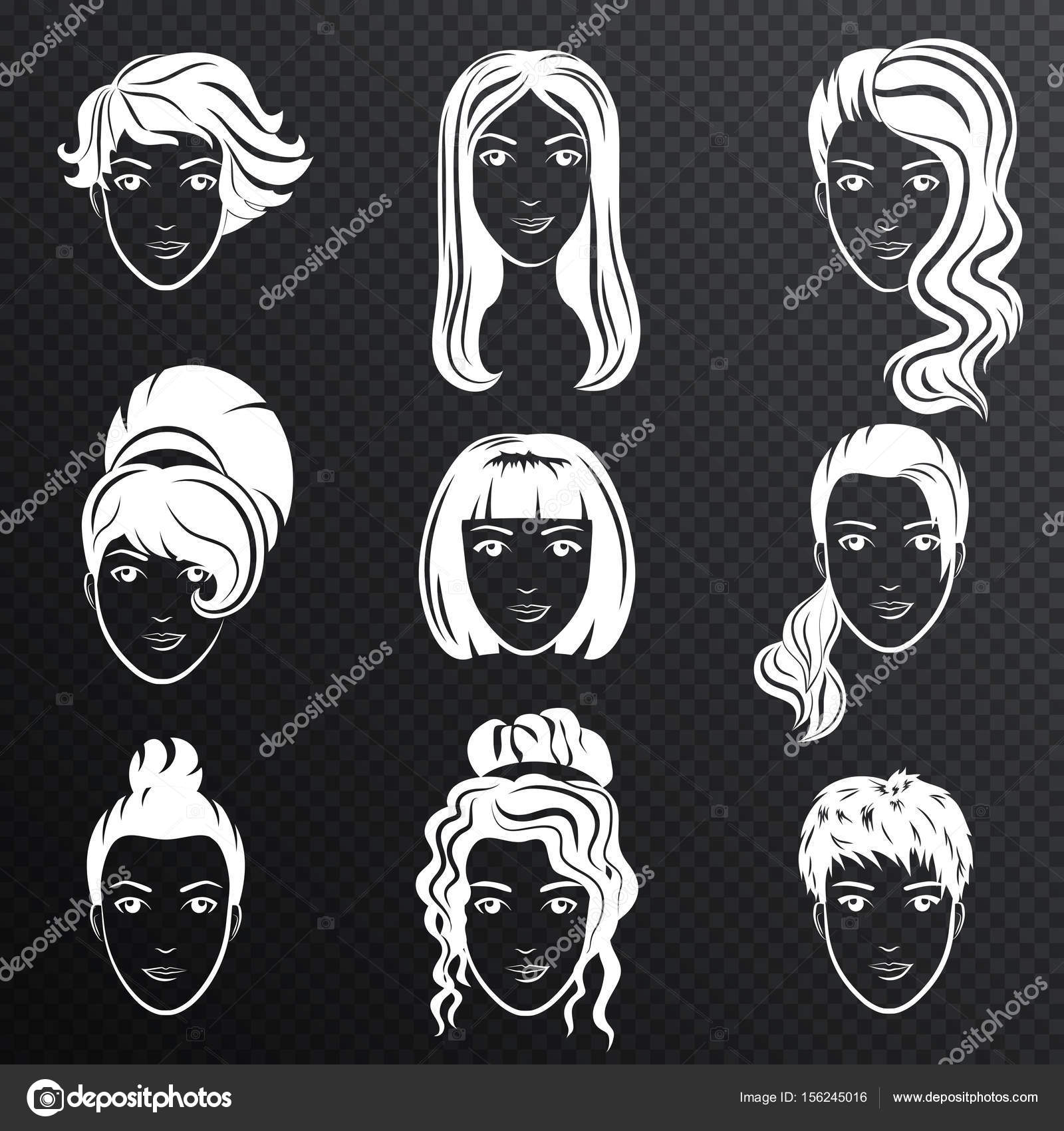 Vector set of white women avatar hairstyles stylized logo set. Female hair style icons emblem on the transperant alpha background. Stock Vector Image by ©Lembergvector #156245016 Vector set of white women avatar hairstyles stylized logo set. Female hair style icons emblem on the transperant alpha background. Stock Vector Image by ©Lembergvector #156245016
