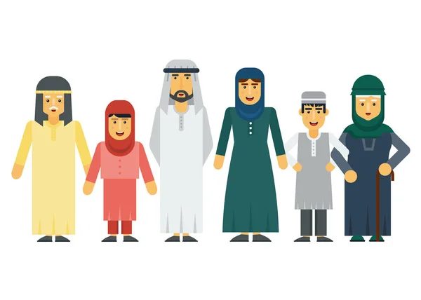 ベクトル漫画アラブのイスラム教徒の家族設定. — ストックベクタ