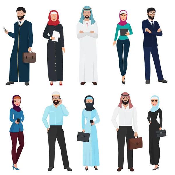 イスラム教徒アラビア語ビジネス人々。アラブ オフィス男性と女性のベクトル イラスト セット. — ストックベクタ