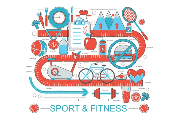 Modern düz çizgi tasarım sağlıklı fitness ince ve web banner Web sitesi, sunum, el ilanı ve poster için konsept spor. — Stok Vektör