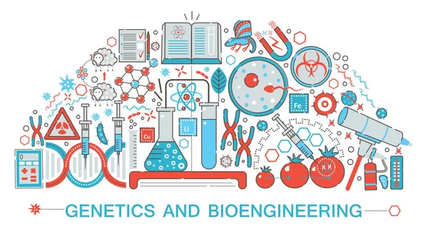 現代平らな薄いライン デザインの生物学、遺伝学および生物工学の技術科学概念 web バナーのウェブサイト、プレゼンテーション、チラシ、ポスターの. — ストックベクタ