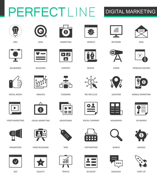 Set di icone Web di Digital Marketing classiche nere . — Vettoriale Stock