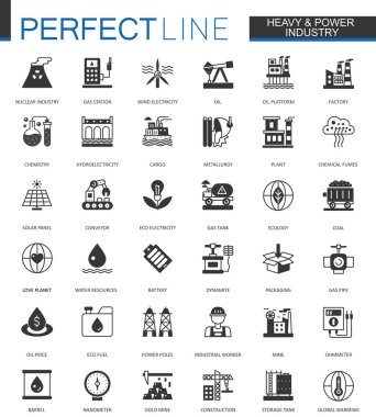 Siyah klasik petrol, ağır ve güç sanayi web Icons set.