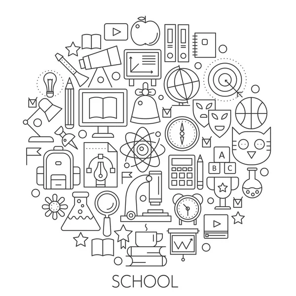 圆线概念回学校。为 web 模板向量线性学校薄中风大纲海报. — 图库矢量图片