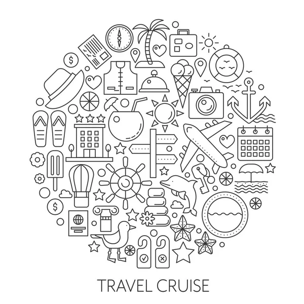 Travel cruise thin line vector concept illustration. Voyage vacation traveling stroke outline poster, template for web. — Stock Vector