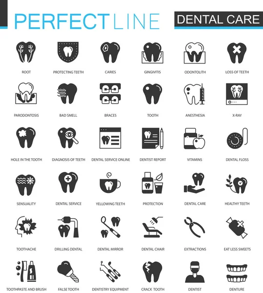 Preto clássico conjunto de ícones web dental . — Vetor de Stock