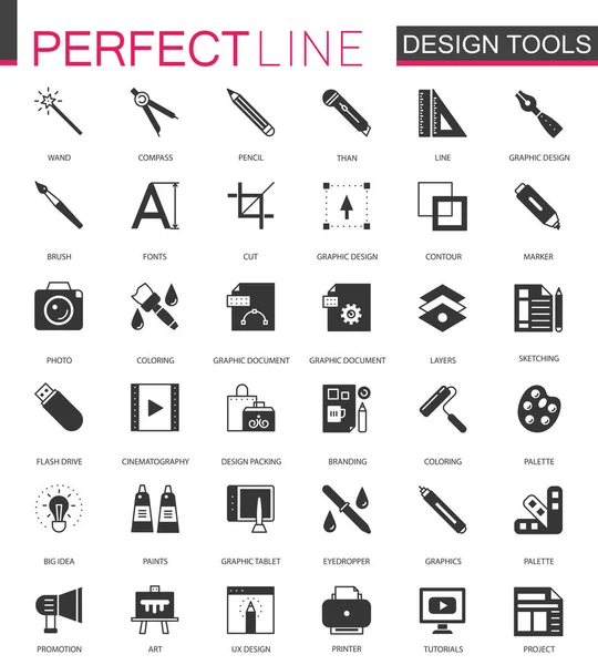 Conjunto de iconos de herramientas de diseño gráfico clásico negro . — Archivo Imágenes Vectoriales
