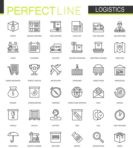 Logistique ligne mince icônes web ensemble. Plan de transport icônes course design . — Image vectorielle