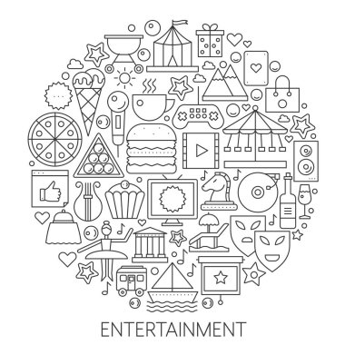 Daire - kavram çizgi vektör çizim kapak, amblem, rozet için eğlence Infographic simgeler. Anahat Icon set.