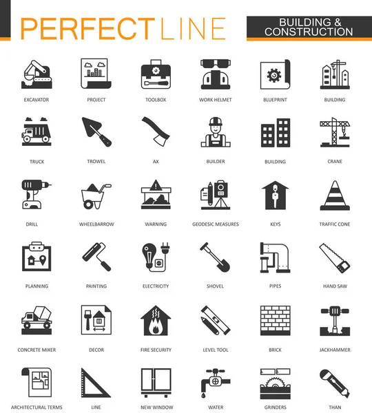 Black classic Building and construction tools web icons set. Home repair items. — Stock Vector