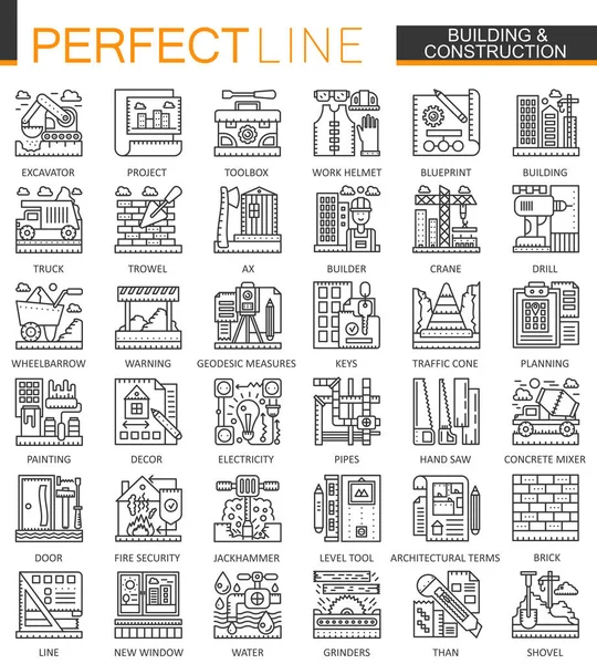 Building and construction outline mini concept symbols. Home repair tools modern stroke linear style illustrations set. Perfect thin line icons. — Stock Vector