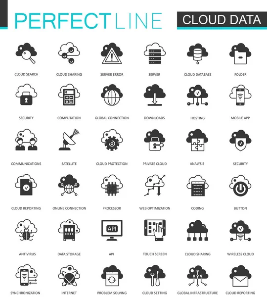 Black classic Conjunto de iconos web de tecnología de nube de datos. Icono de conexión global . — Vector de stock