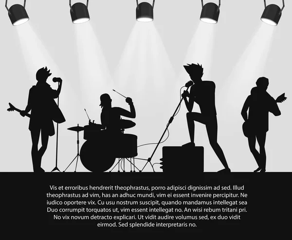 Rockband-Silhouette auf der Bühne mit Textstelle. — Stockvektor