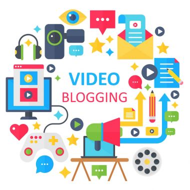 Video bloglamaya düz vektör konsept illüstrasyon. Poster, web için şablon.