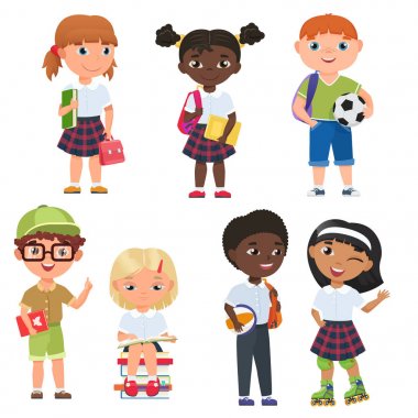 Sevimli öğrenci oğlanlar ve kızlar. Okul çocukları vektör illustratrion.