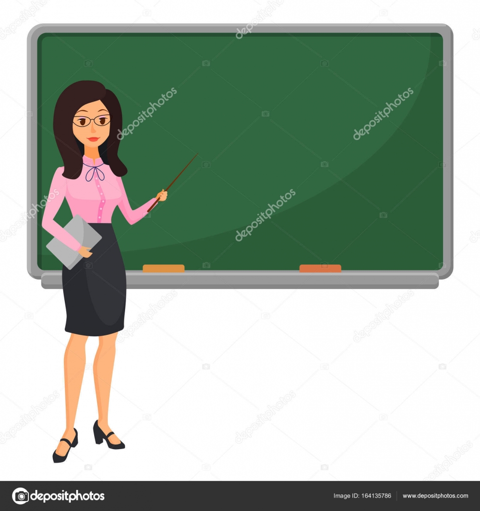 Image vectorielle Jeune enseignante près du tableau noir enseignant en  classe à l'école, au collège ou à l'université. Conception plate dessin  animé femme personnage . par ©Lembergvector - 164135786, image size:963x1024