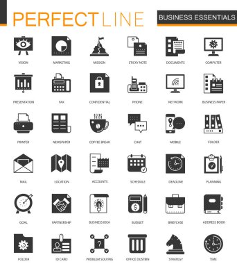 Siyah klasik iş temel Icons set.