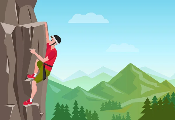 Rock Climbing człowieka. Mężczyzna na skale. Ekstremalnych sportów na świeżym powietrzu. Ilustracja wektorowa. — Wektor stockowy