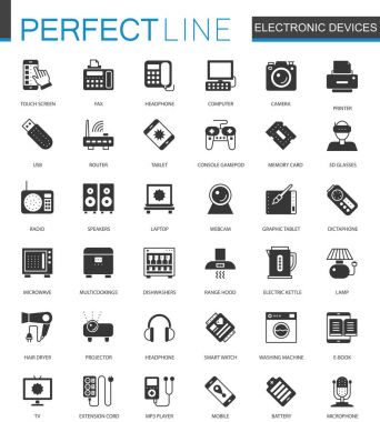 Siyah klasik elektronik aygıtları Icons set.