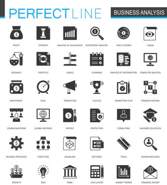 Siyah klasik iş analytics Icons set.