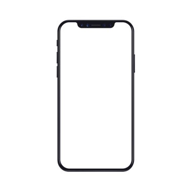 Boş ekran beyaz zemin üzerine izole hareket eden smartphone telefon mockup. Gerçekçi vektör çizim.