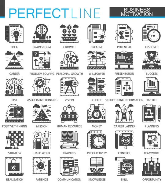Motivação de negócios clássicos símbolos de conceito mini preto. disciplina financeira moderno ícone pictograma conjunto de ilustrações vetoriais . —  Vetores de Stock