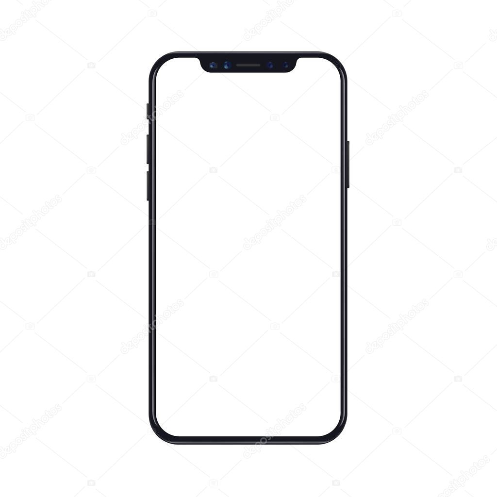 Mobile smartphone phone mockup isolated on white background with blank screen. Realistic vector illustration.