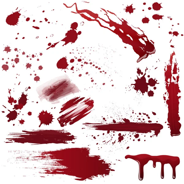 Conjunto de vários respingos de sangue ou tinta. Ilustração vetorial realista . — Vetor de Stock