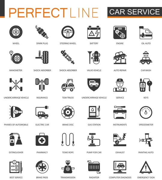 Черный классический набор значков автосервиса. Reair, car details icons . — стоковый вектор