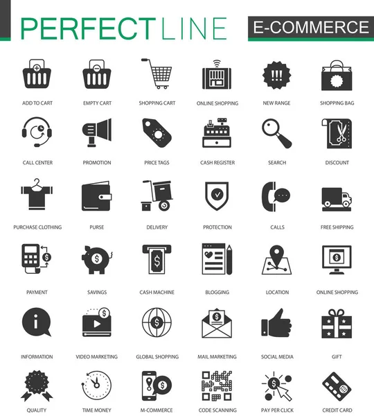 Black classic E-commerce shopping icons set. — Stock Vector