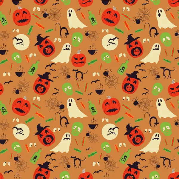 Vector illustration of Halloween seamless pattern with spooky elements. — Stock Vector