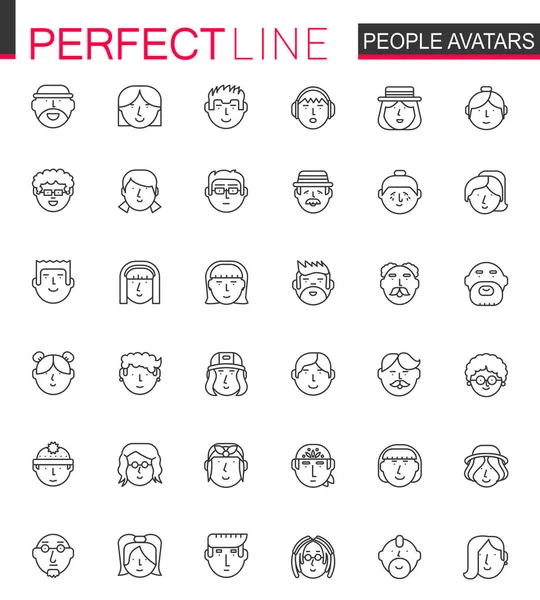 Avatar thin line web icons set. Menschen Kopf Avatare skizzieren Schlaganfall-Symbole Design. — Stockvektor