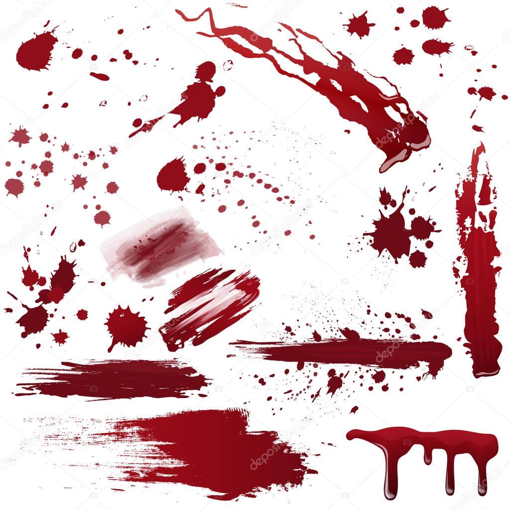 Conjunto de varias salpicaduras de sangre o pintura. Ilustración